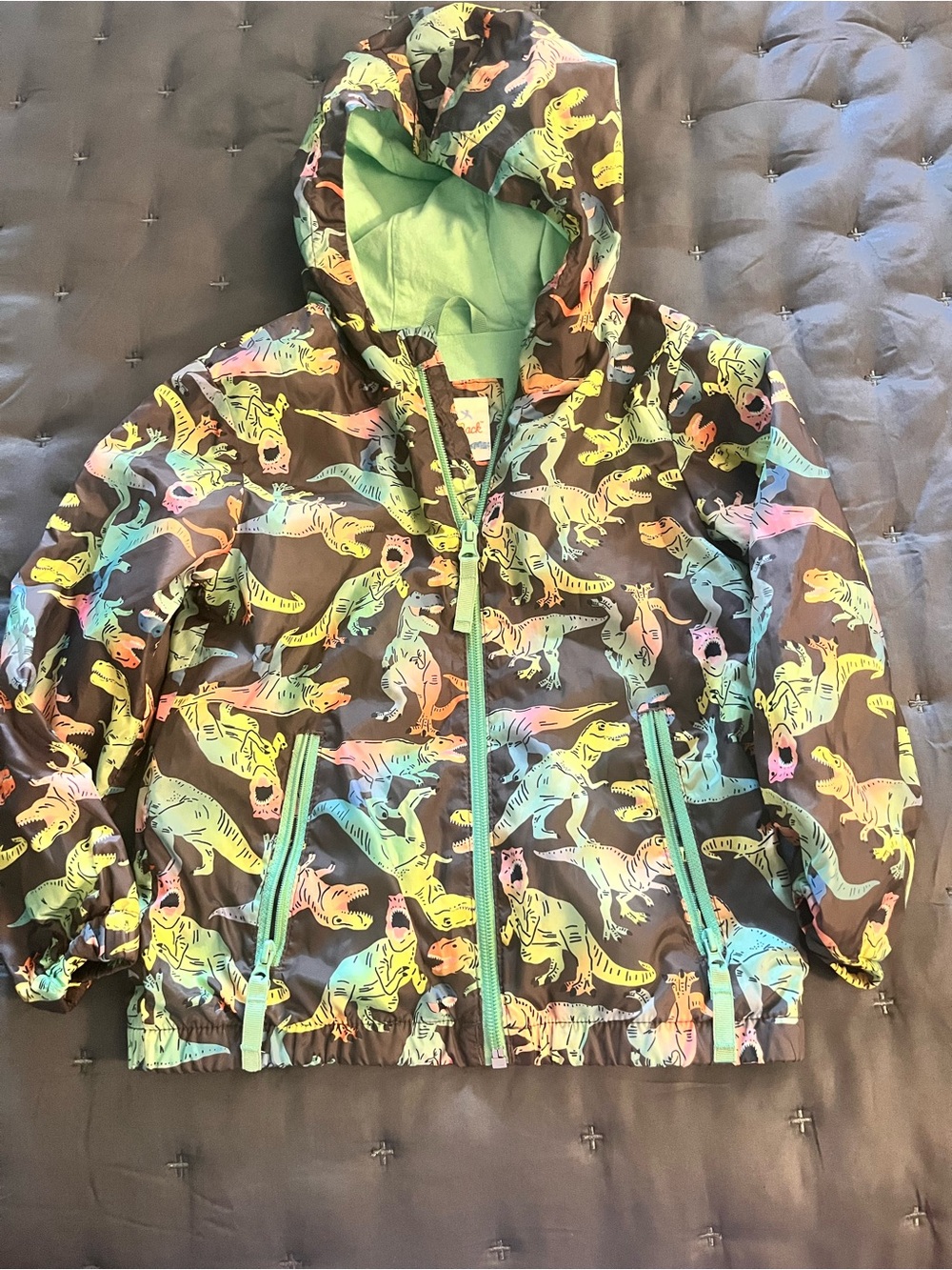 Cat & Jack Grey Wind Breaker Jacket with Multicolor Dino Print